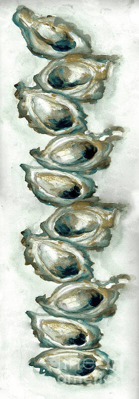Oysters On The Half Shell Art Print featuring the painting Stack of Ten oysters on the half shell by Francelle Theriot