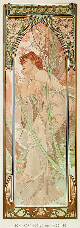 Alfons Mucha Art Print featuring the painting Evening contemplation, 1899 by Alfons Mucha