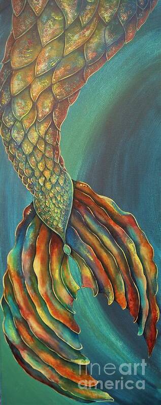 Mermaid Art Print featuring the painting Mermaid Tail 1 by Reina Cottier
