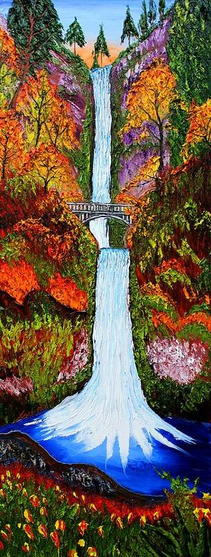  Art Print featuring the painting Multnomah Falls Water Bridge Of Autumn #2 by James Dunbar