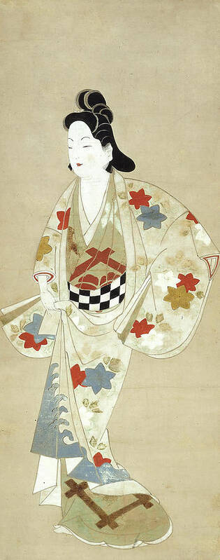 Asian Art Art Print featuring the painting Standing Beauty. Japanese. by Album