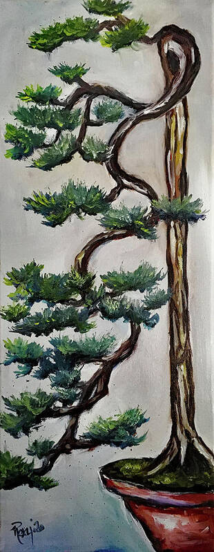 Bonsai Art Print featuring the painting Tall Cascading Bonsai Tree by Roxy Rich