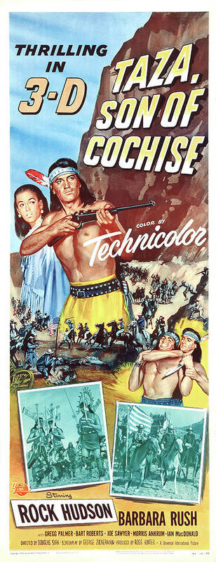 Taza Art Print featuring the mixed media ''Taza, Son of Cochise'', with Rock Hudson and Barbara Rush, 1954 by Movie World Posters