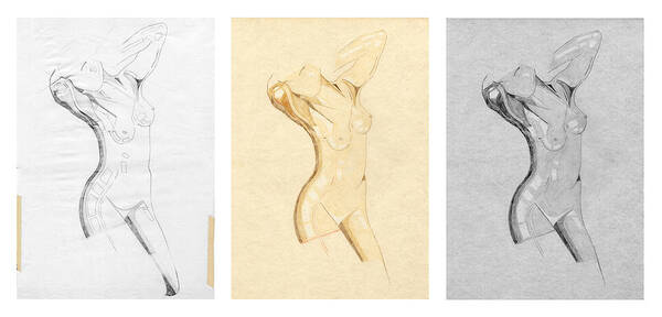 Perfume Of Venus Art Print featuring the drawing Perfume of Venus - Triptych - Homage Rodin by David Hargreaves
