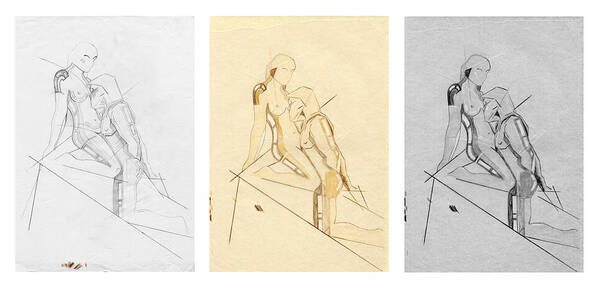 The Kiss Art Print featuring the drawing The Eternal Idol - Triptych - Homage Rodin by David Hargreaves