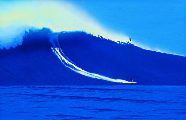 Surfing Art Print featuring the painting Jaws Water Angle 1-10-2004 by John Kaelin