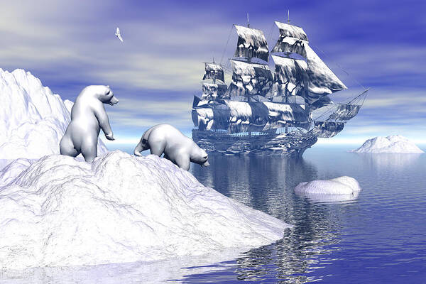 Bryce 3d Fantasy tall Ships Windjammer Art Print featuring the digital art Its really cold by Claude McCoy