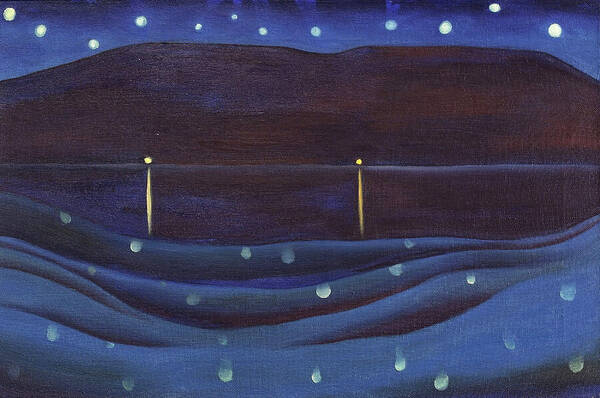 Starlight night, Lake George - Modernist landscape painting by Georgia O'Keeffe