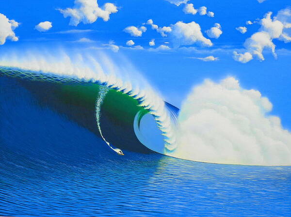 Surfing Art Print featuring the painting Cortes 100-Foot Barrel by John Kaelin