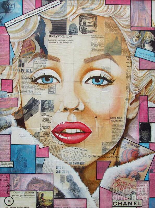 Marilyn Art Print featuring the painting Marilyn in Pink and Blue by Joseph Sonday