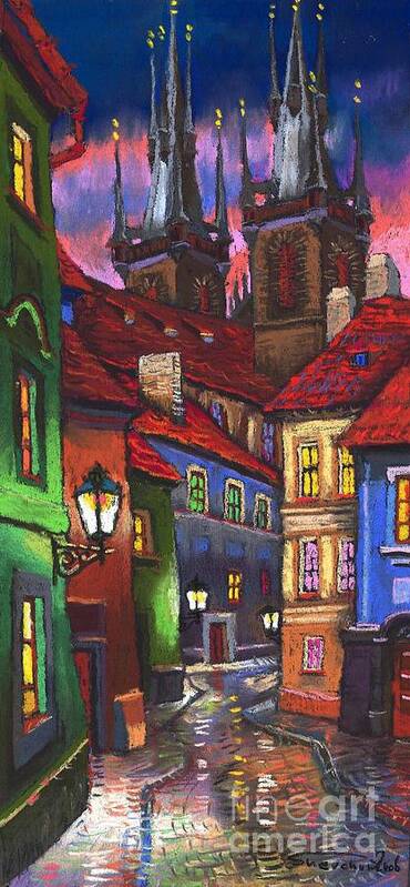 Pastel Art Print featuring the painting Prague Old Street 01 by Yuriy Shevchuk