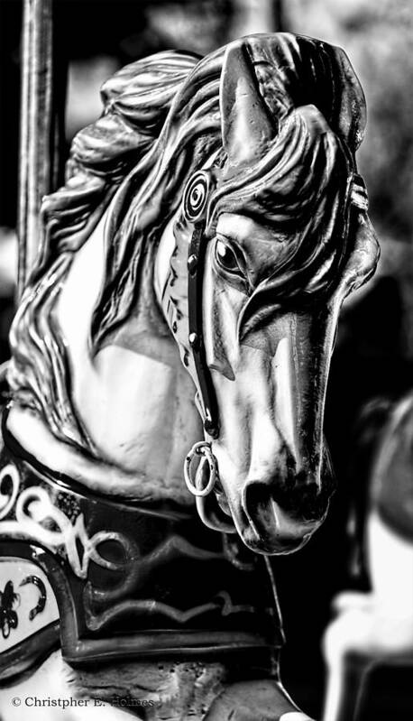 Christopher Holmes Photography Art Print featuring the photograph Carousel Horse Two - BW by Christopher Holmes