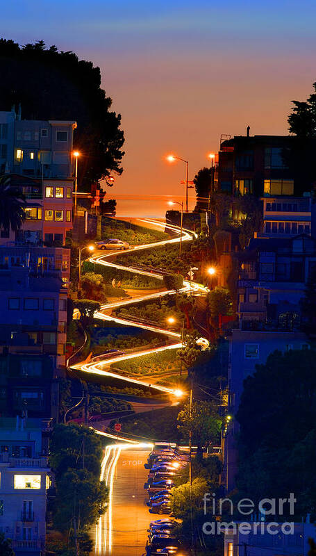 Lombard Street Art Print featuring the photograph Lombard Street, Depth into the Darkness of Light by Wernher Krutein