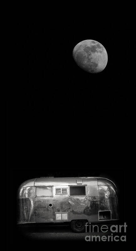 Black Art Print featuring the photograph Moonrise over Airstream by Edward Fielding