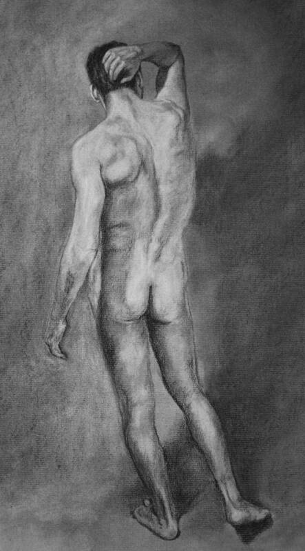 Nude Male Art Print featuring the drawing Nude Male by Rachel Bochnia