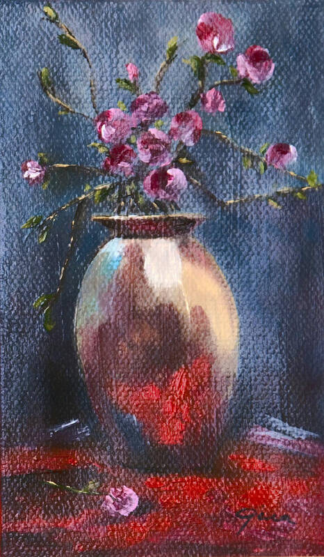 Pink Flowers Art Print featuring the painting Red Reflections by Gina Cordova