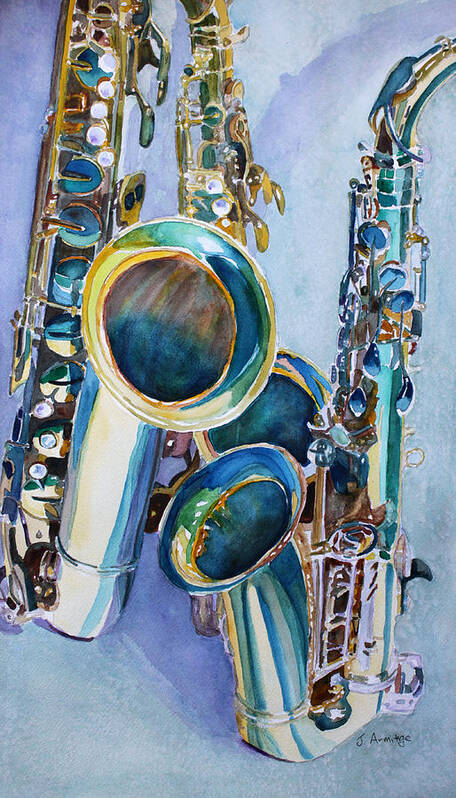 Sax Art Print featuring the painting Saxy Trio by Jenny Armitage