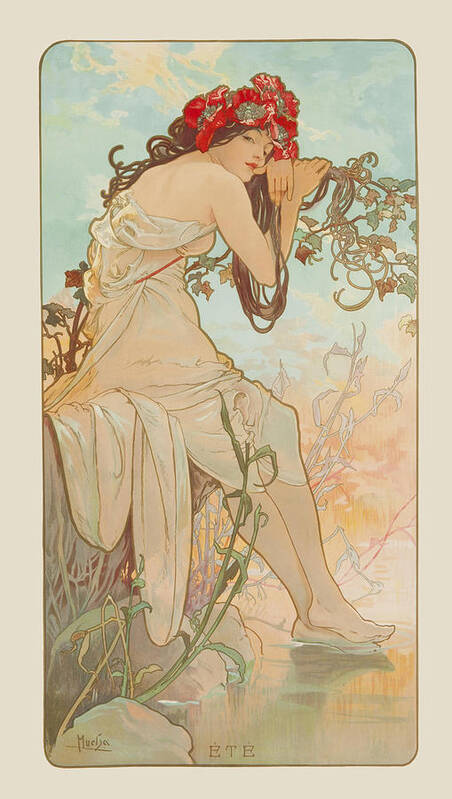 Seasons Art Print featuring the painting Summer by Alphonse Mucha