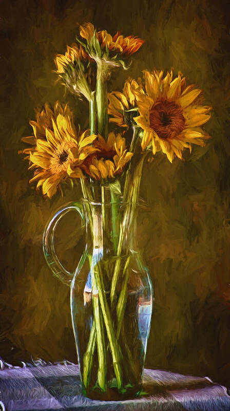 Sunflowers Art Print featuring the photograph Sunflowers and Vase by John Rivera