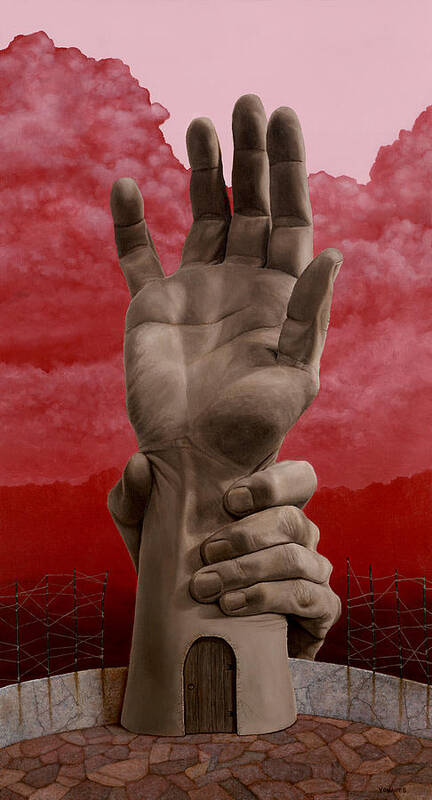 Surreal Art Print featuring the painting The Hand That Opens In The Sun by Heath Yonaites