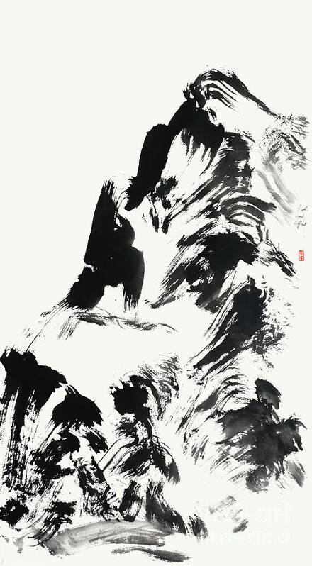 Mountain Painting Art Print featuring the painting Abstract Mountain Painting In Zen Style by Nadja Van Ghelue