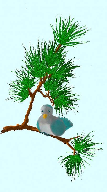 Bluebird Pine Tree Blue Green Brown Art Print featuring the digital art Blue Bird by Bethwyn Mills