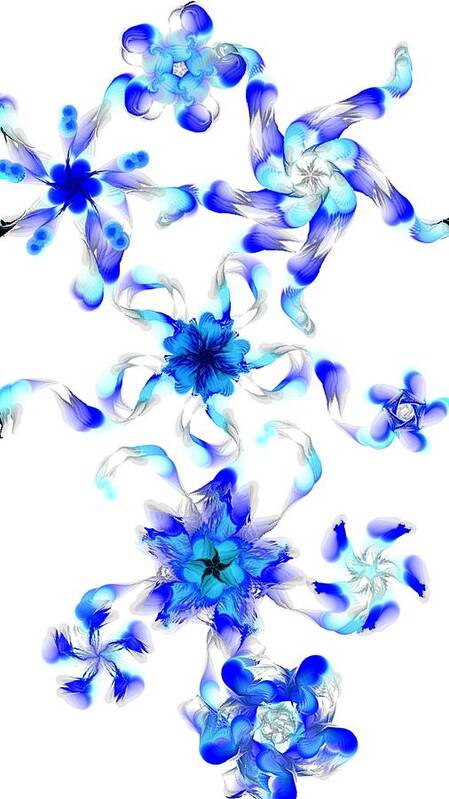 Digital Photograph Art Print featuring the digital art Blue Fractal Flowers by David Lane