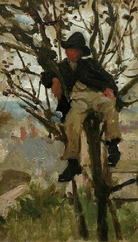 Boy Art Print featuring the painting Boy in a Tree by Henry Scott Tuke