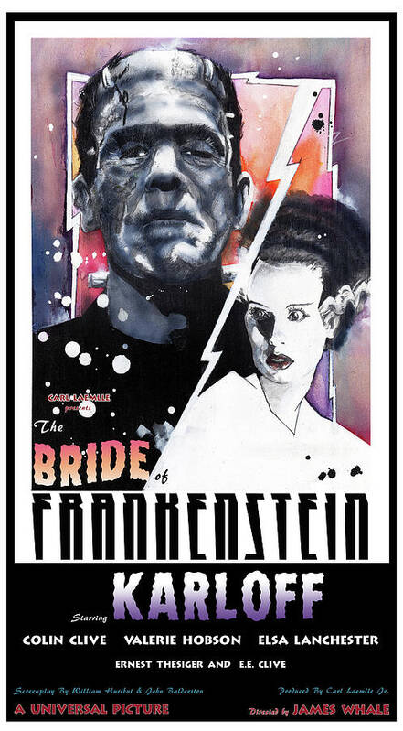 Frankenstein Art Print featuring the mixed media Bride of Frankenstein 1935 by Sean Parnell