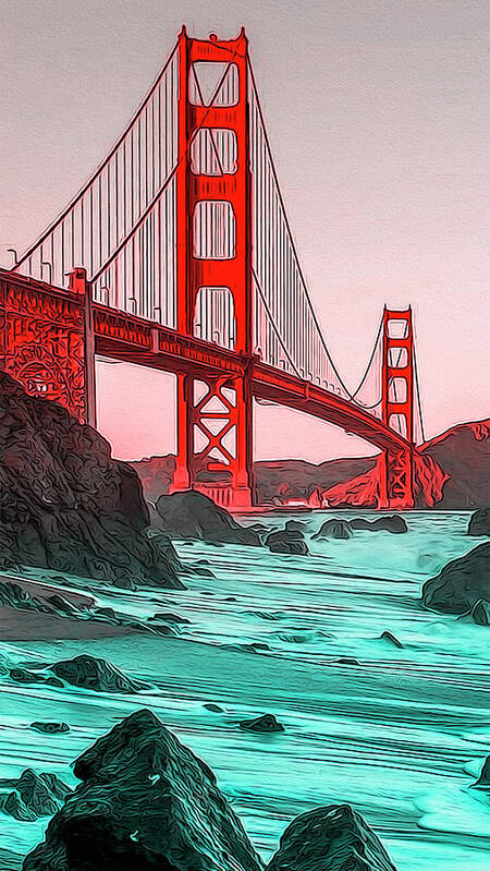 Golden Gate Bridge Art Print featuring the painting Golden Gate Bridge - Panorama by AM FineArtPrints