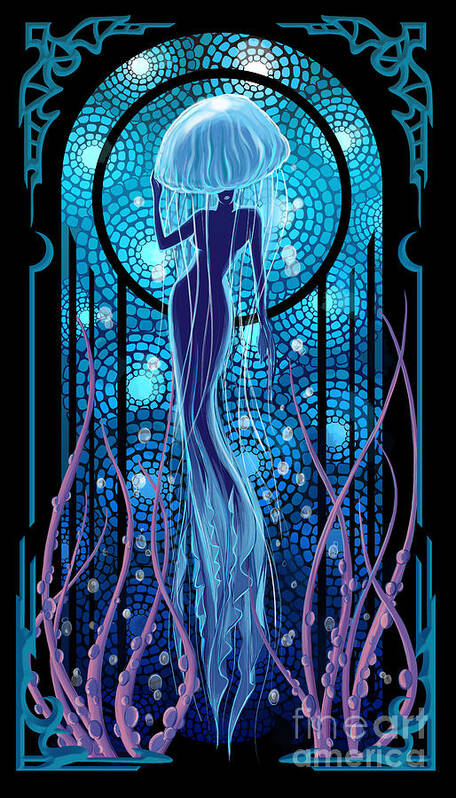 Mermaid Art Print featuring the painting Jellyfish Mermaid by Sassan Filsoof