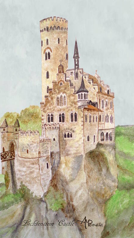 Castles Art Print featuring the painting Lichtenstein Castle by Angeles M Pomata