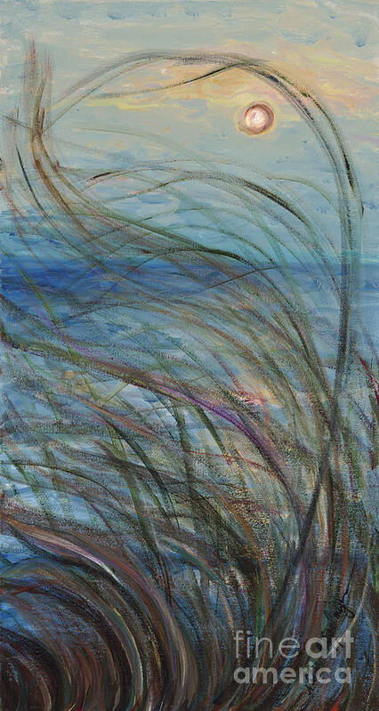 Sunrise Art Print featuring the painting Ocean Grasses in the Wind by Nadine Rippelmeyer