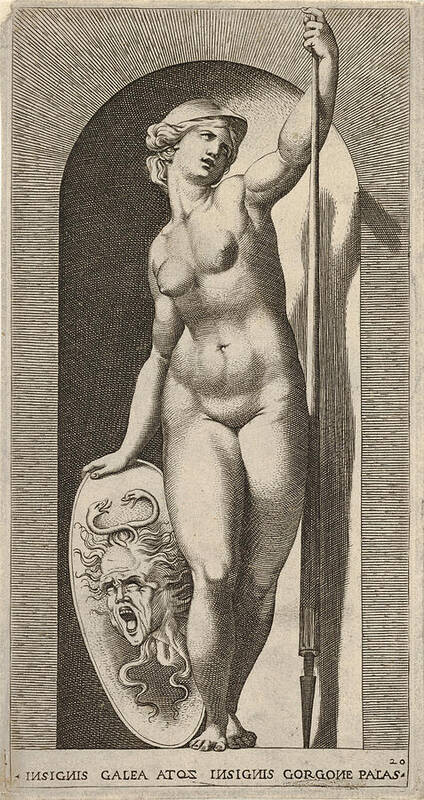 Giovanni Jacopo Caraglio Art Print featuring the drawing Pallas Athena by Giovanni Jacopo Caraglio