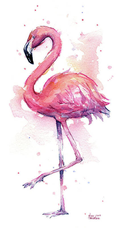 Flamingo Art Print featuring the painting Pink Flamingo Watercolor Tropical Bird by Olga Shvartsur