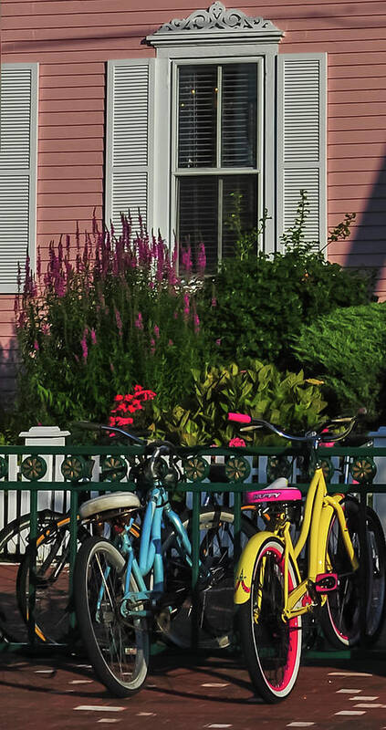 Terry D Photography Art Print featuring the photograph Pink House Bikes Cape May NJ by Terry DeLuco