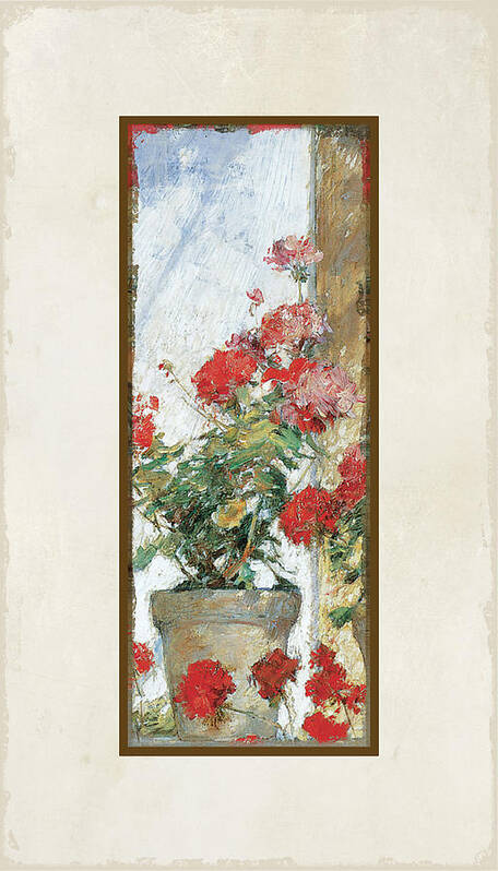 Old Masters Art Print featuring the painting Red Geraniums Against a Sunny Wall by Audrey Jeanne Roberts