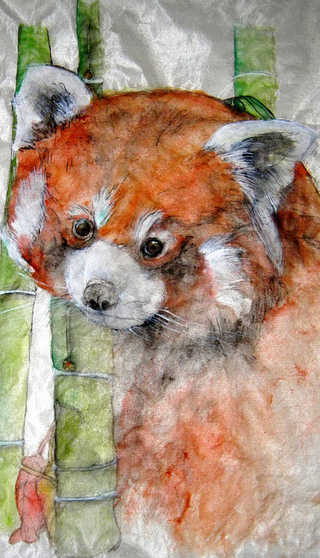 Portrait. Animal.red Panda. Bamboo. Art Print featuring the painting Red Panda Portrait by Debbi Saccomanno Chan