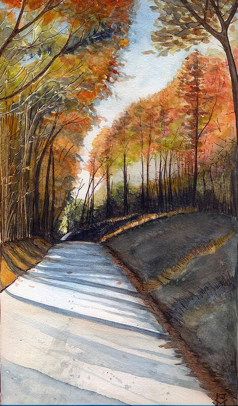 Fall Landscape Art Print featuring the painting Rural Route in Autumn by Katherine Miller