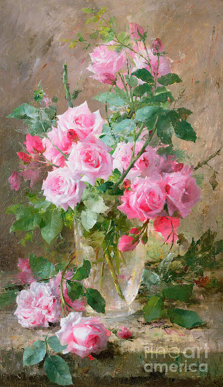Still Art Print featuring the painting Still life of roses in a glass vase by Frans Mortelmans