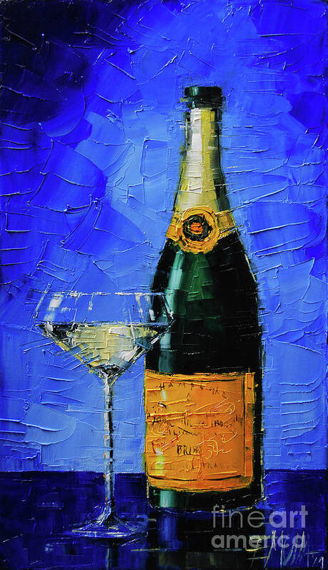 Still Life Art Print featuring the painting Still life with champagne bottle and glass by Mona Edulesco