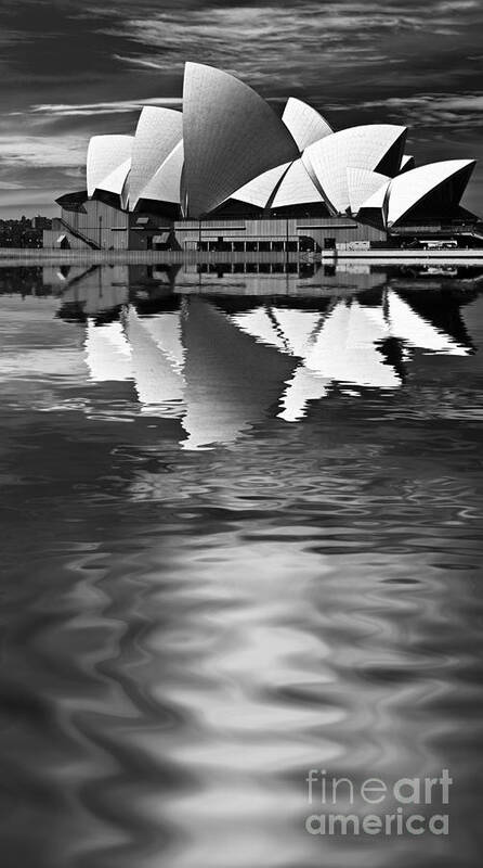 Sydney Opera House Monochrome Black And White Art Print featuring the photograph Sydney Opera House reflection in monochrome by Sheila Smart Fine Art Photography