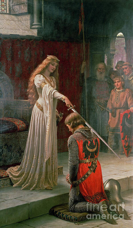 The Art Print featuring the painting The Accolade by Edmund Blair Leighton