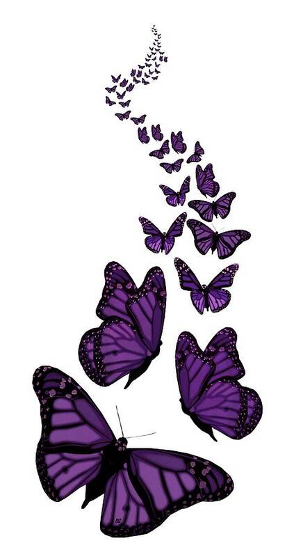 Purple Art Print featuring the digital art Trail of the Purple Butterflies Transparent Background by Barbara St Jean