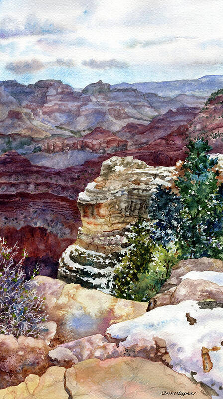 Grand Canyon Painting Art Print featuring the painting Grand Canyon Winter Day by Anne Gifford