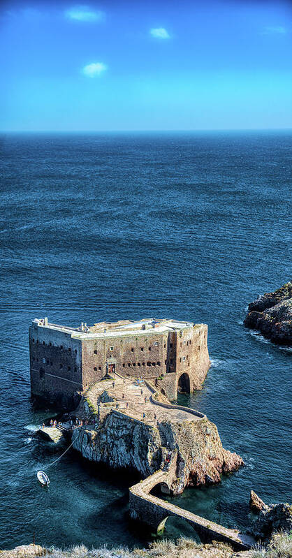Ocean Art Print featuring the photograph The Fort alone in the deepest blue by Micah Offman