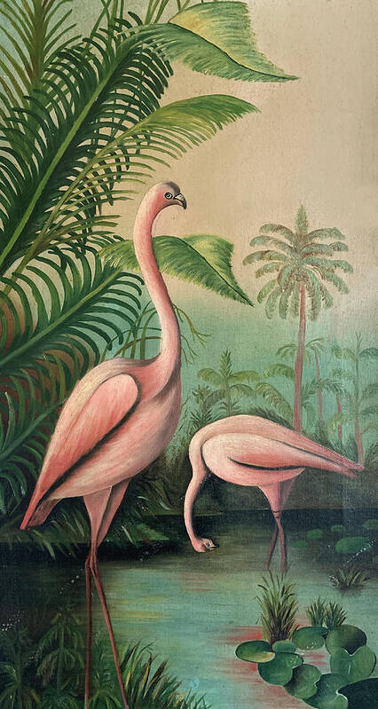 Vintage Art Print featuring the painting Vintage Painting Pink Flamingos by Marilyn Hunt