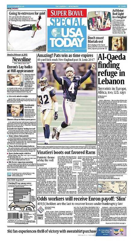 Usa Today Art Print featuring the digital art 2002 Patriots vs. Rams USA TODAY COVER by Gannett