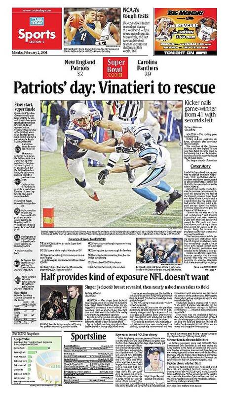 2004 Patriots Vs. Panthers Usa Today Sports Section Front Art Print