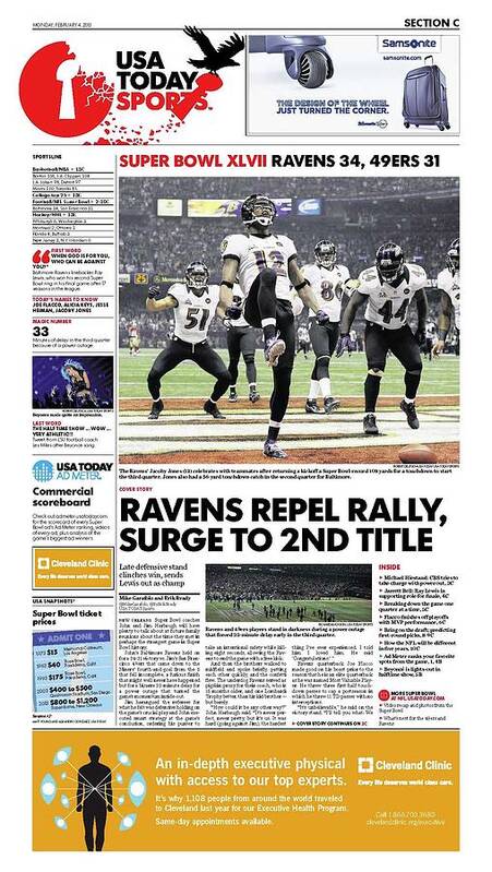 2013 Ravens Vs. 49ers Usa Today Sports Section Front Art Print